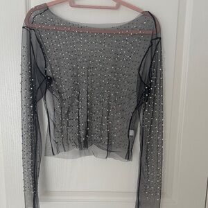 SHEIN Black Sheer Beaded Crop Top